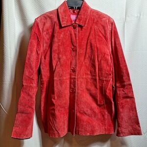 B KIDS Genuine Leather Sued Jacket Girls Sz 18-1/2 Red Boho Western Cowgirl GUC!